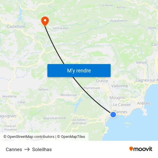 Cannes to Soleilhas map