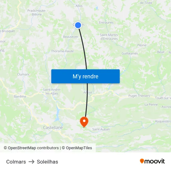 Colmars to Soleilhas map