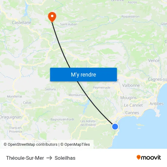 Théoule-Sur-Mer to Soleilhas map