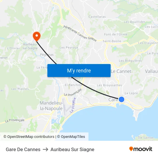 Gare De Cannes to Auribeau Sur Siagne map