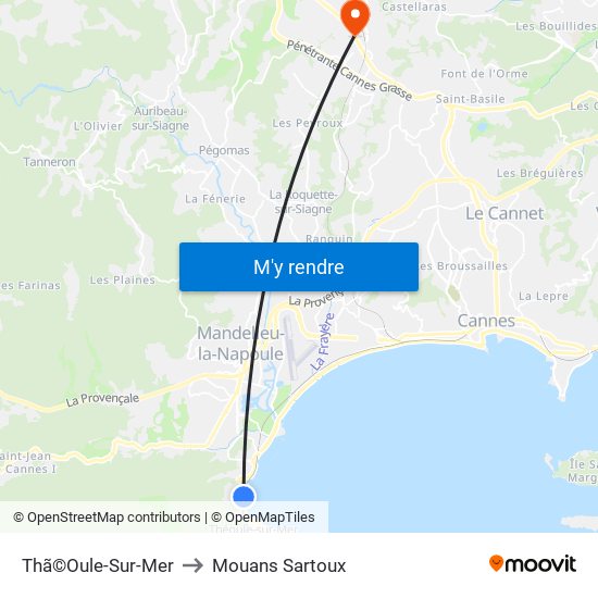Thã©Oule-Sur-Mer to Mouans Sartoux map