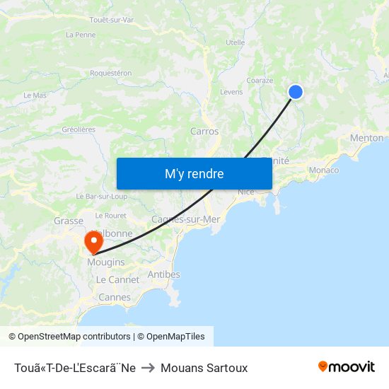 Touã«T-De-L'Escarã¨Ne to Mouans Sartoux map