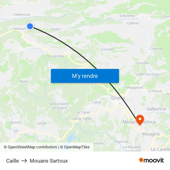 Caille to Mouans Sartoux map