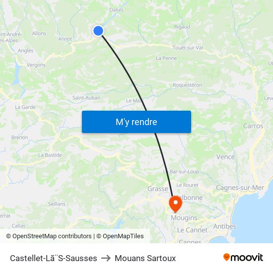 Castellet-Lã¨S-Sausses to Mouans Sartoux map