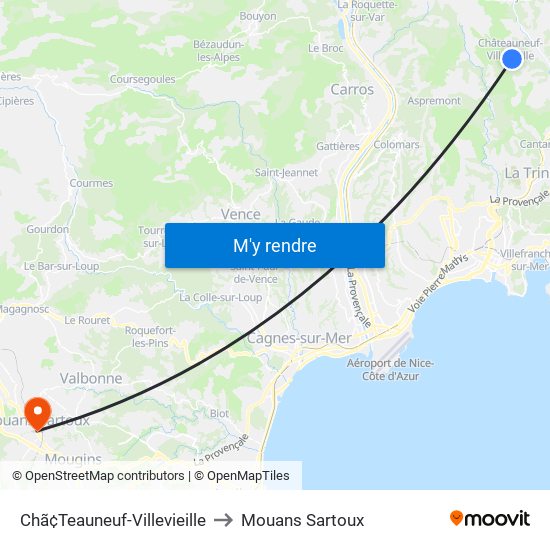 Chã¢Teauneuf-Villevieille to Mouans Sartoux map