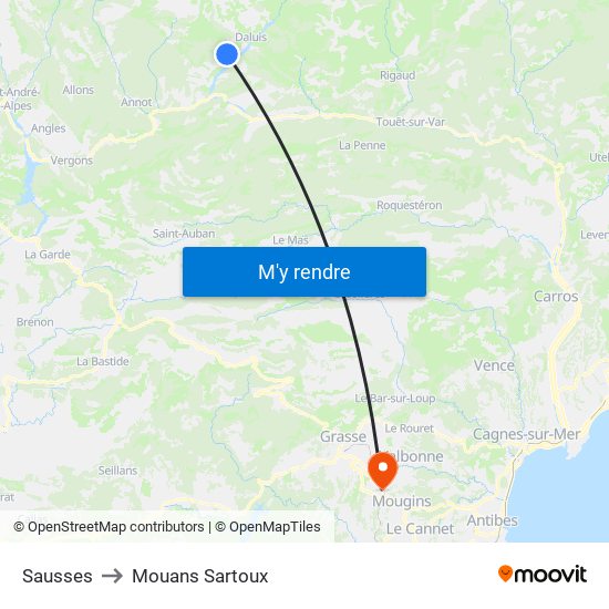 Sausses to Mouans Sartoux map