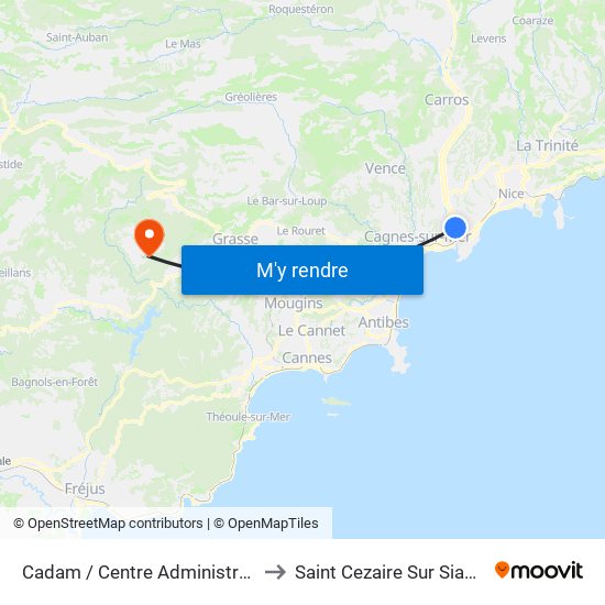 Cadam / Centre Administratif to Saint Cezaire Sur Siagne map
