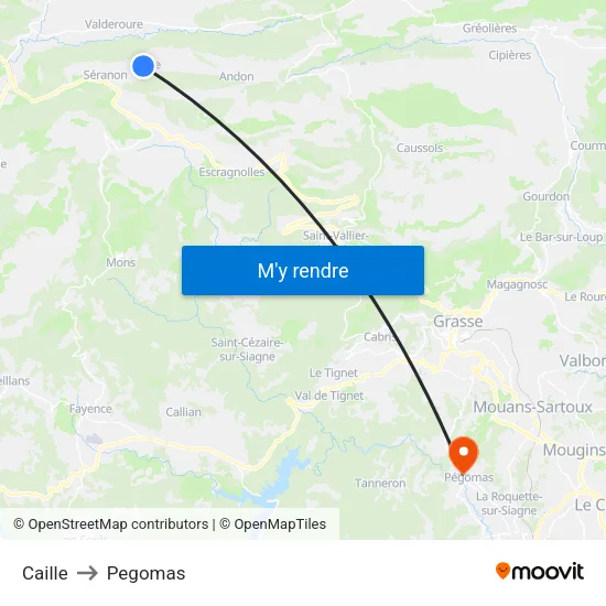 Caille to Pegomas map