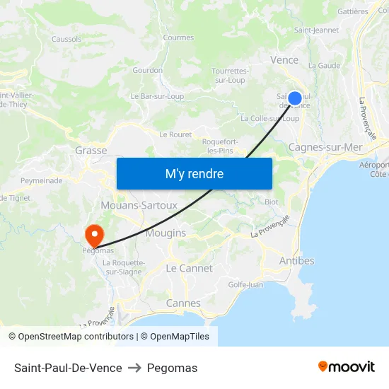 Saint-Paul-De-Vence to Pegomas map