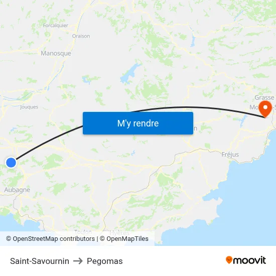 Saint-Savournin to Pegomas map