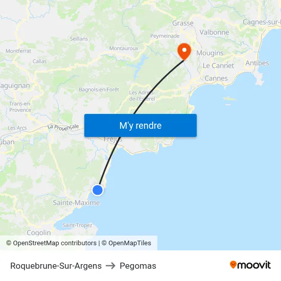 Roquebrune-Sur-Argens to Pegomas map