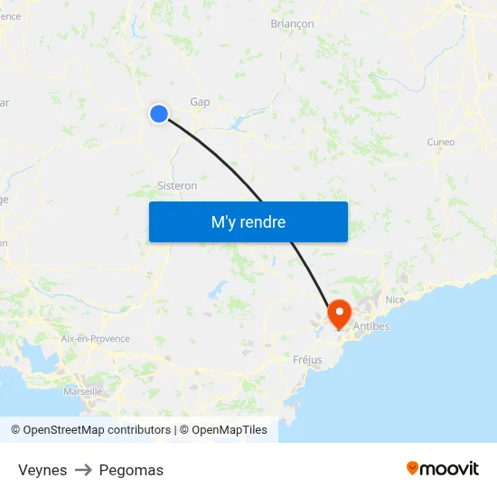 Veynes to Pegomas map