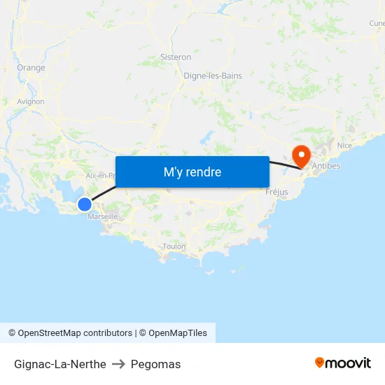 Gignac-La-Nerthe to Pegomas map