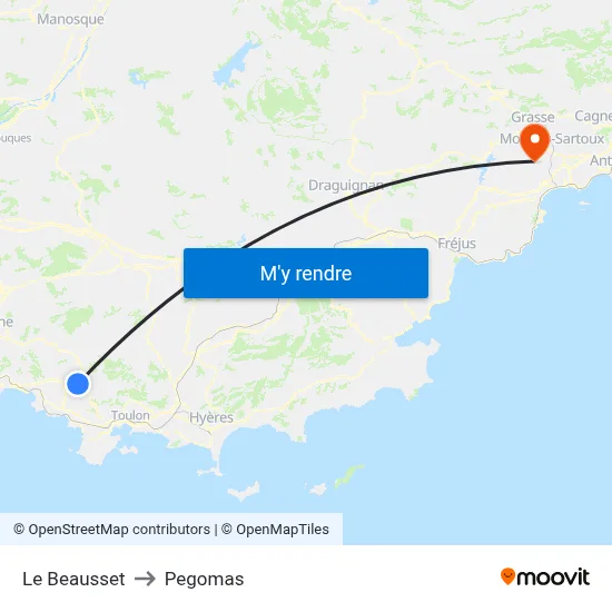 Le Beausset to Pegomas map