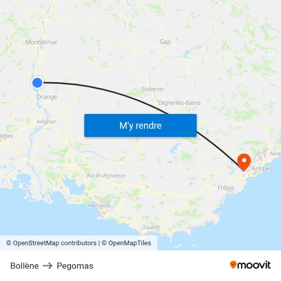 Bollène to Pegomas map