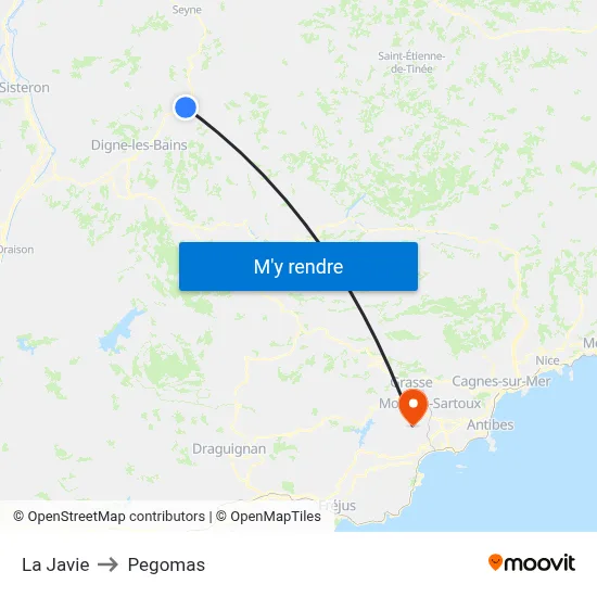 La Javie to Pegomas map