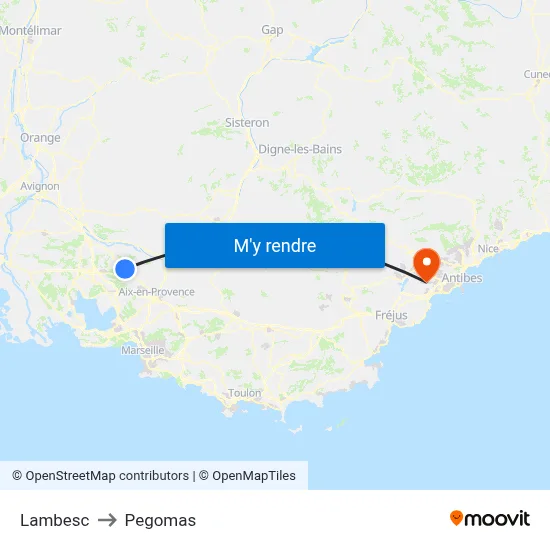 Lambesc to Pegomas map