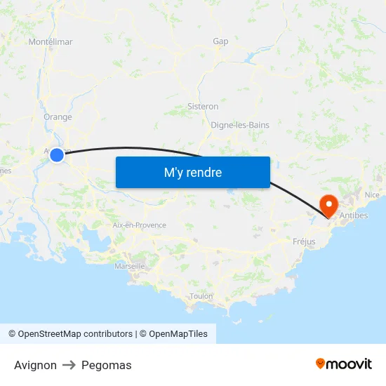 Avignon to Pegomas map
