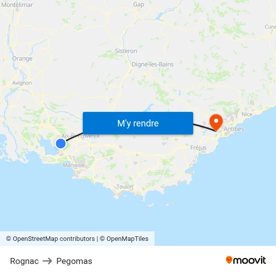 Rognac to Pegomas map
