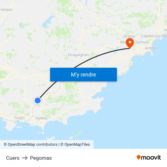 Cuers to Pegomas map