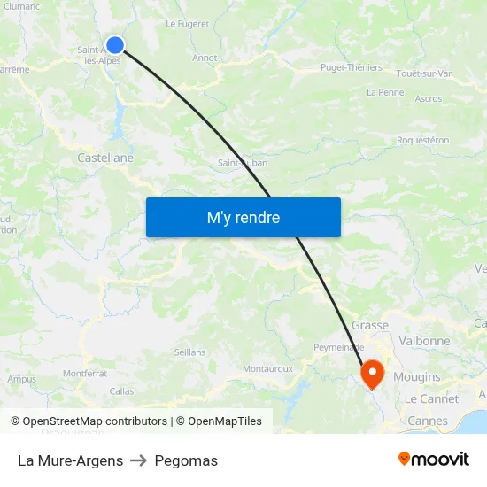 La Mure-Argens to Pegomas map
