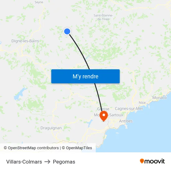 Villars-Colmars to Pegomas map