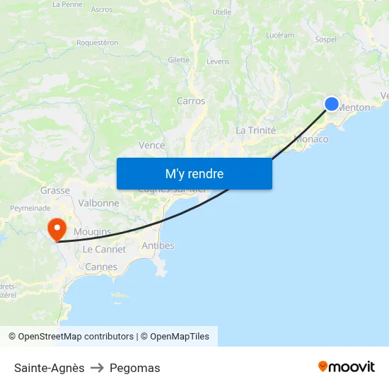 Sainte-Agnès to Pegomas map