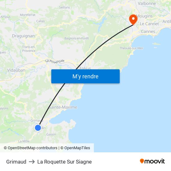 Grimaud to La Roquette Sur Siagne map