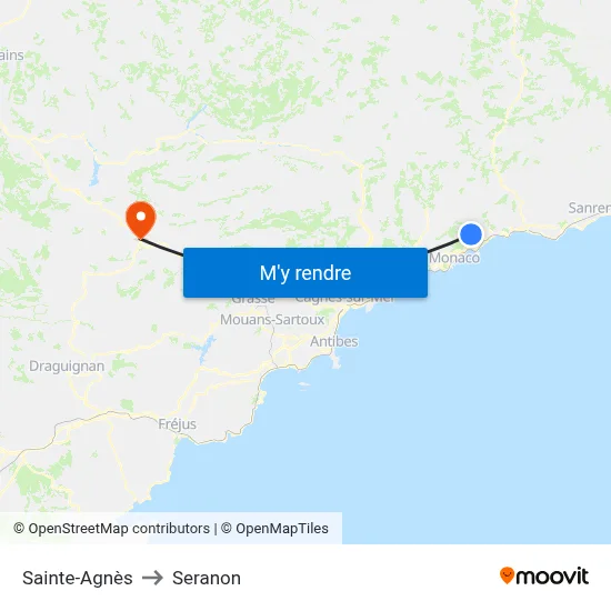 Sainte-Agnès to Seranon map