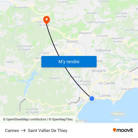 Cannes to Saint Vallier De Thiey map