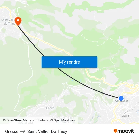 Grasse to Saint Vallier De Thiey map