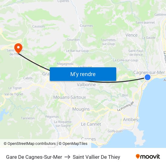 Gare De Cagnes-Sur-Mer to Saint Vallier De Thiey map