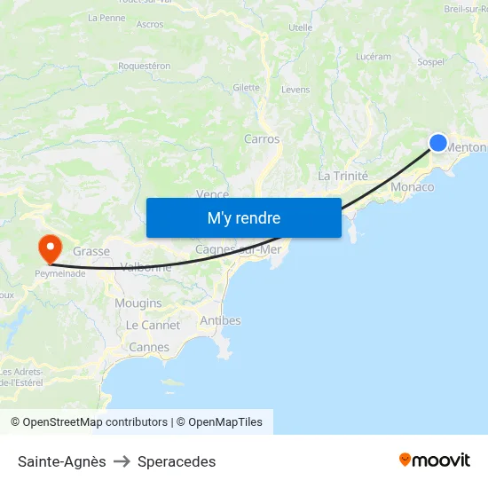 Sainte-Agnès to Speracedes map