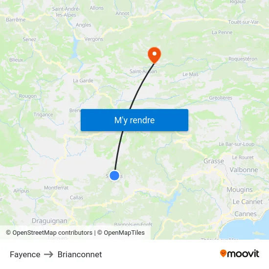 Fayence to Brianconnet map