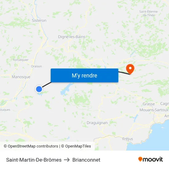 Saint-Martin-De-Brômes to Brianconnet map