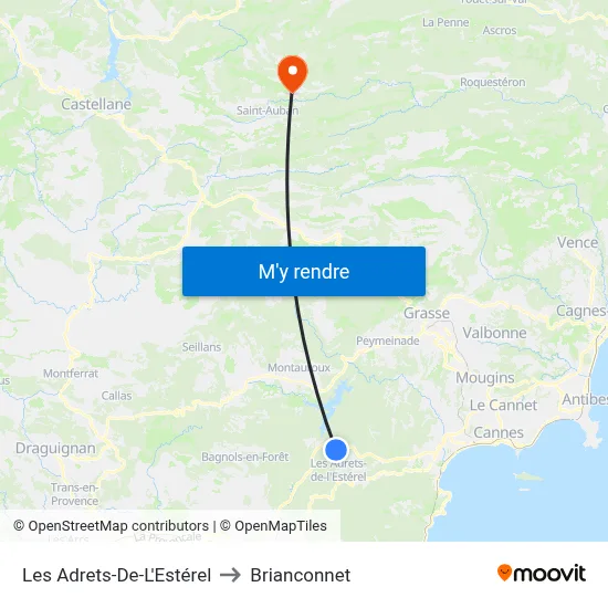 Les Adrets-De-L'Estérel to Brianconnet map