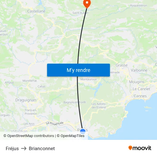 Fréjus to Brianconnet map