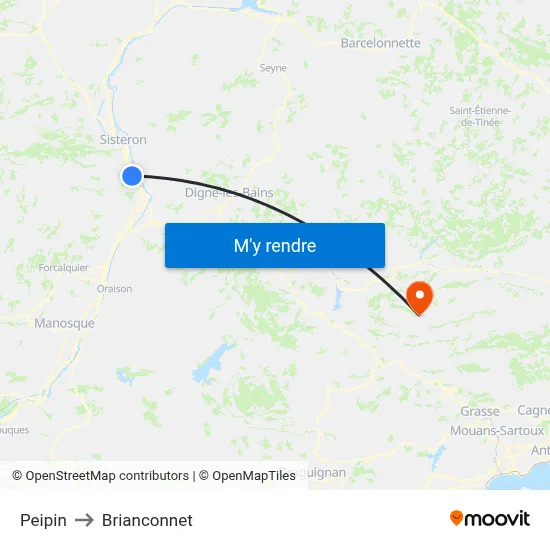 Peipin to Brianconnet map