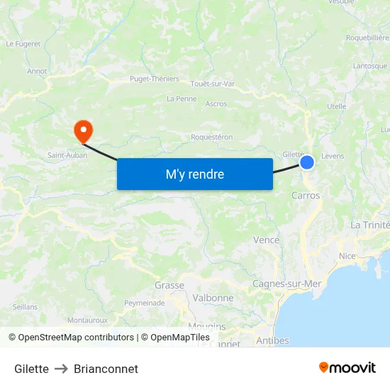 Gilette to Brianconnet map