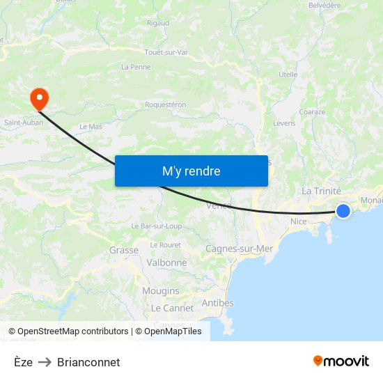 Èze to Brianconnet map