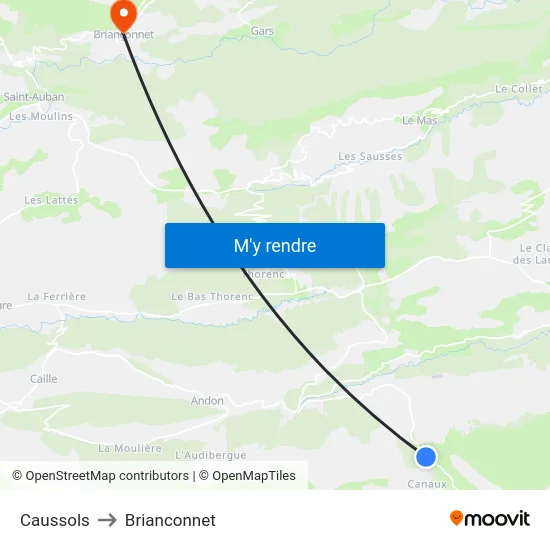 Caussols to Brianconnet map
