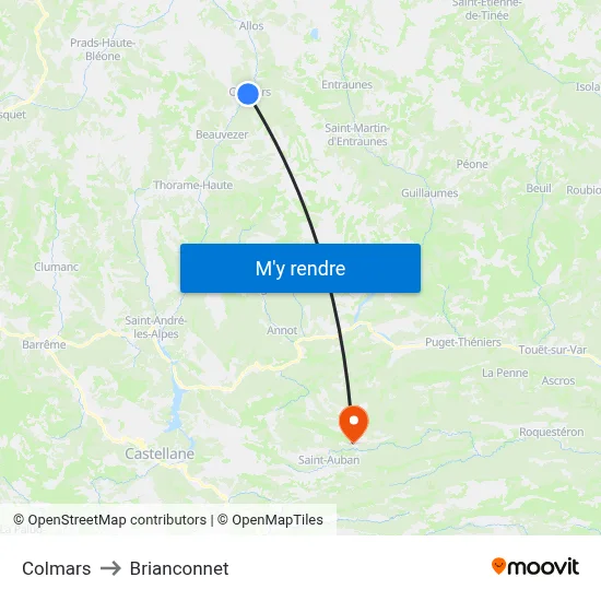 Colmars to Brianconnet map