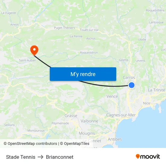 Stade Tennis to Brianconnet map