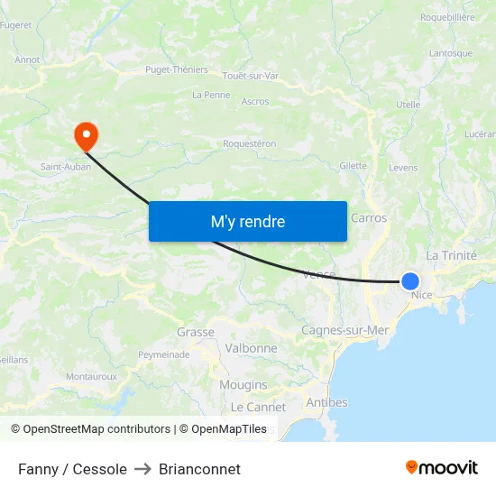 Fanny / Cessole to Brianconnet map