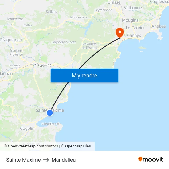 Sainte-Maxime to Mandelieu map