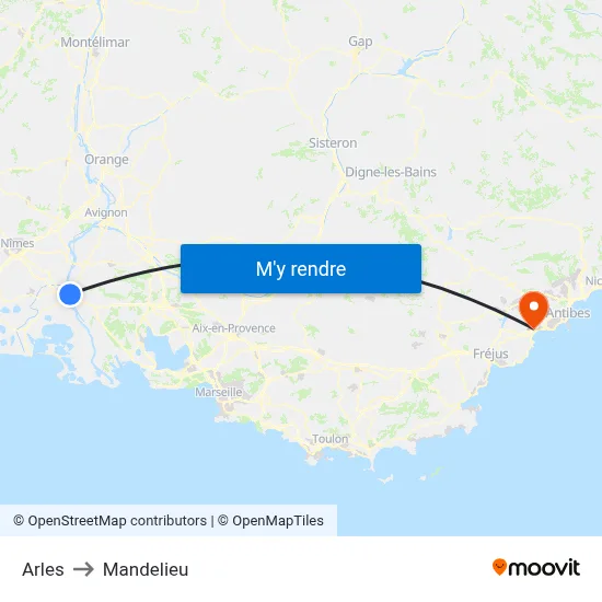 Arles to Mandelieu map
