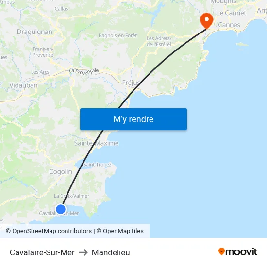 Cavalaire-Sur-Mer to Mandelieu map