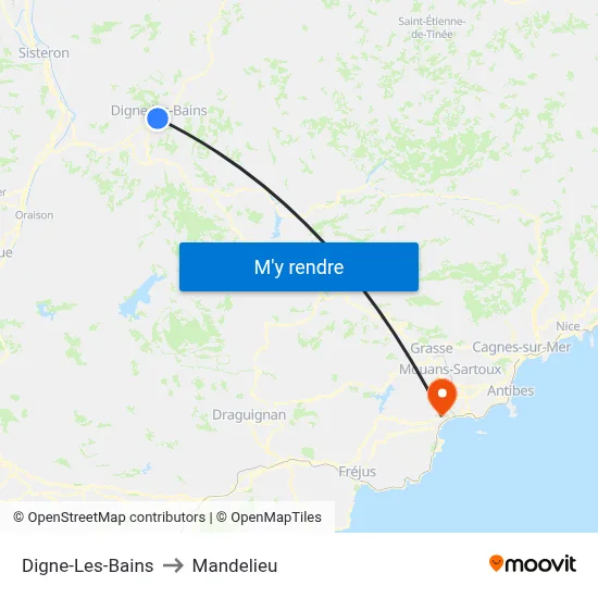 Digne-Les-Bains to Mandelieu map