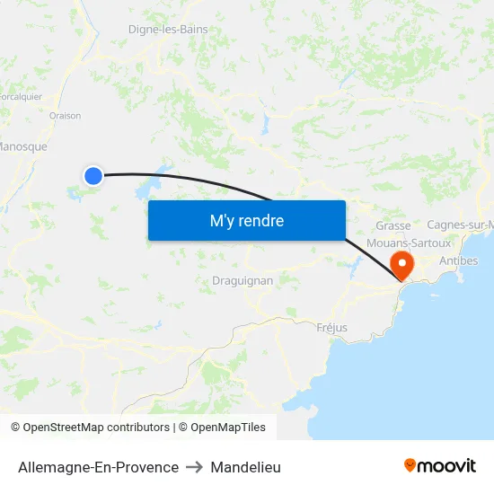 Allemagne-En-Provence to Mandelieu map