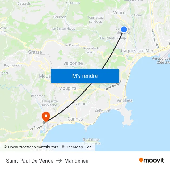 Saint-Paul-De-Vence to Mandelieu map